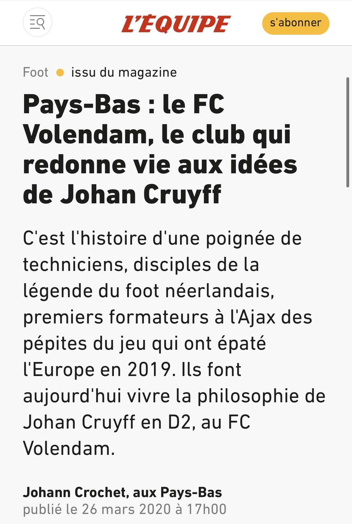 Cruyff's Disciples at Volendam